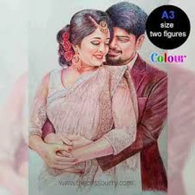 Colour Pencil Art - Original -  Size ( Two Head ) 